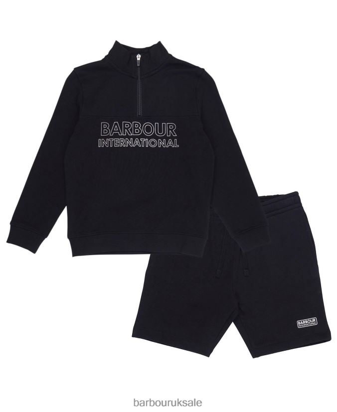 Trick Half-Zip Sweatshirt & Shorts Set Barbour Boys R08LB62536 Clothing Classic Black
