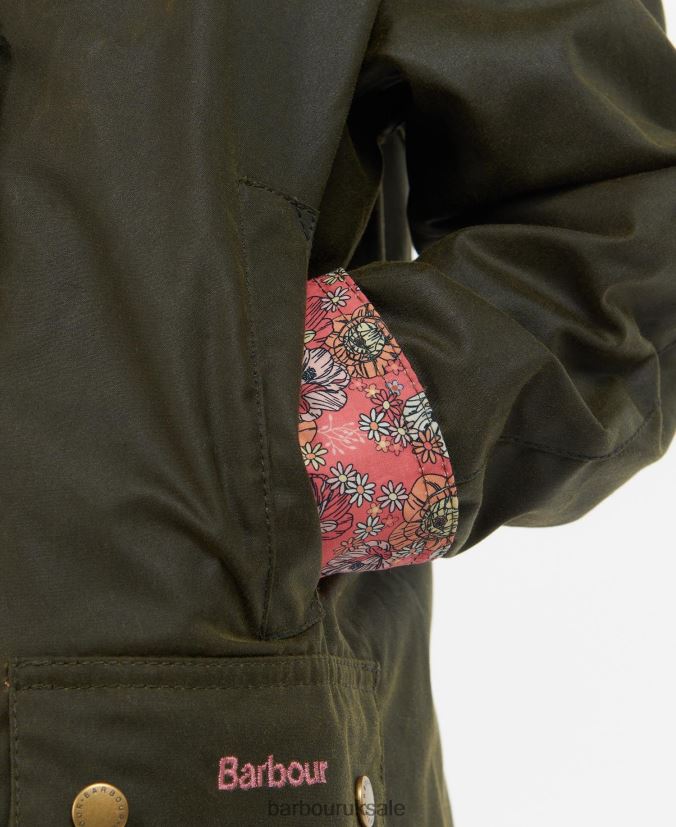 Acorn Waxed Jacket Barbour Girls R08LB62542 Clothing Archive Olive/Retro Floral