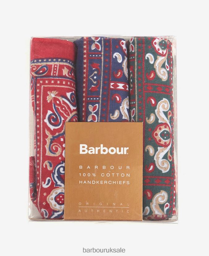 Paisley Handkerchiefs Gift Box Set Barbour Men R08LB62352 Accessories Red/Green/Navy