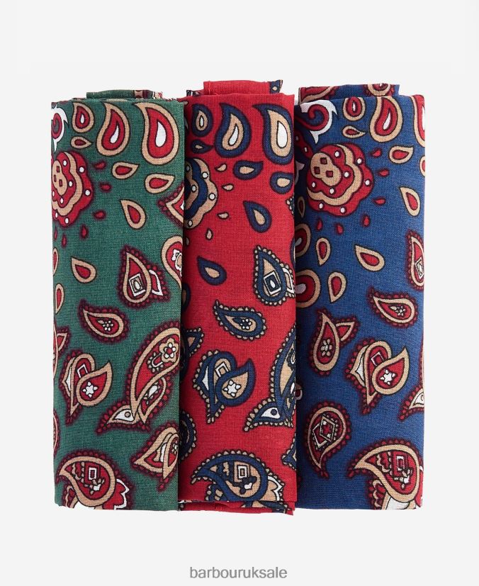Paisley Handkerchiefs Gift Box Set Barbour Men R08LB62352 Accessories Red/Green/Navy