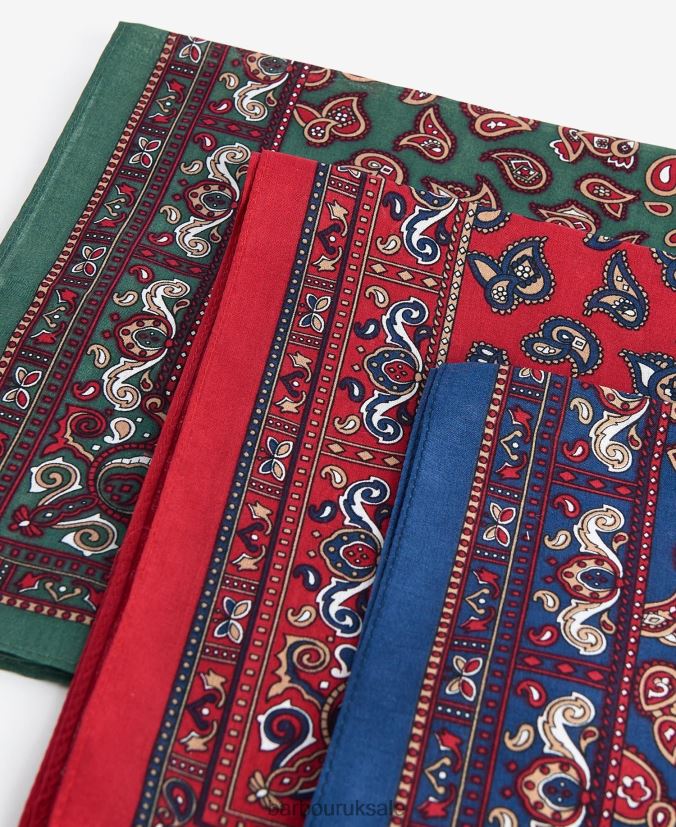 Paisley Handkerchiefs Gift Box Set Barbour Men R08LB62352 Accessories Red/Green/Navy