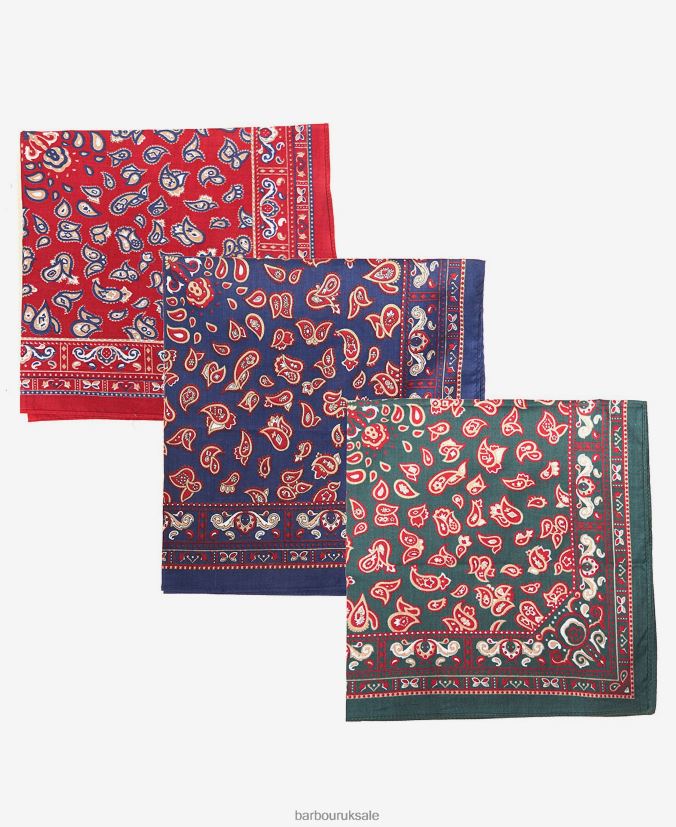 Paisley Handkerchiefs Gift Box Set Barbour Men R08LB62352 Accessories Red/Green/Navy