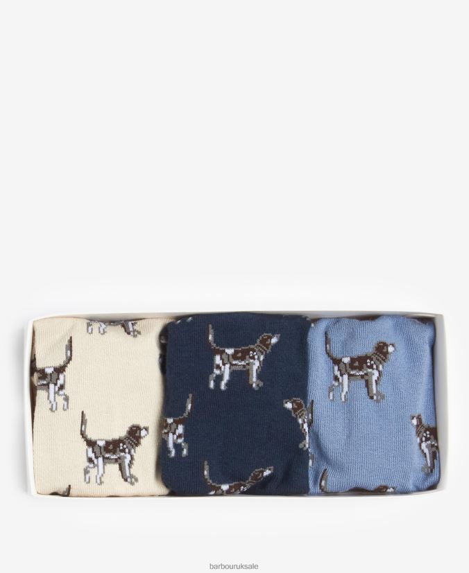 Pointer Dog Socks Gift Set Barbour Men R08LB62371 Accessories Navy/Cream/Blue