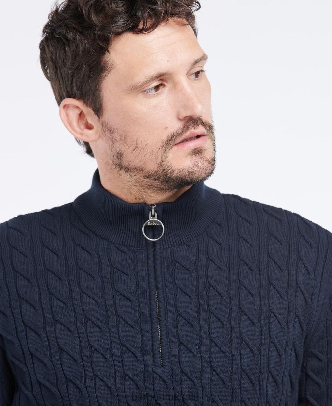 Cable Knit Half Zip Barbour Men R08LB61082 Clothing Light Moss