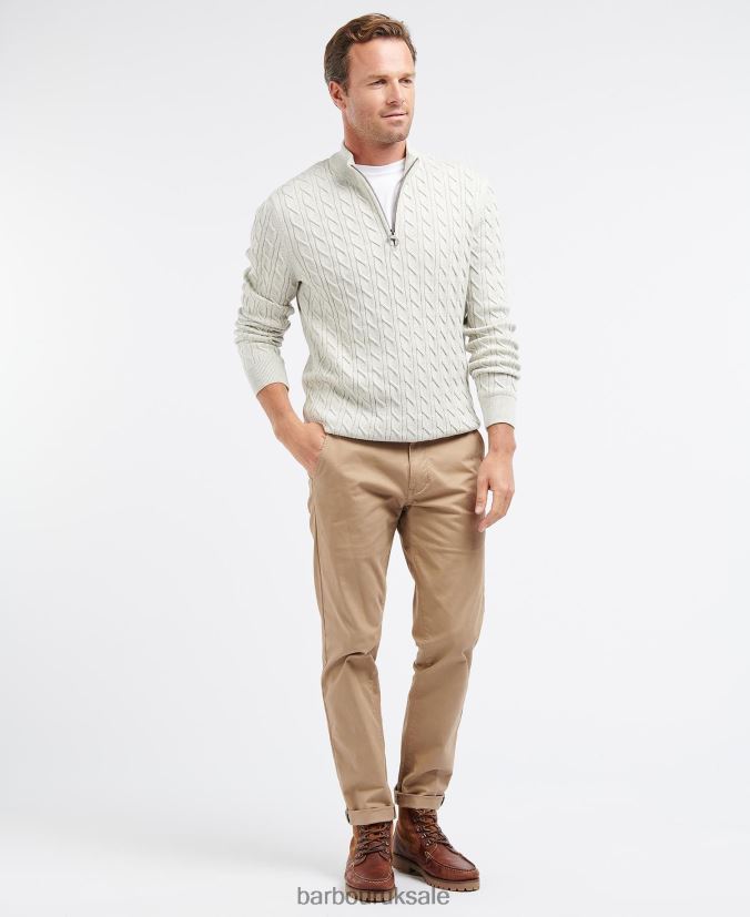 Cable Knit Half Zip Barbour Men R08LB61090 Clothing Light Moss