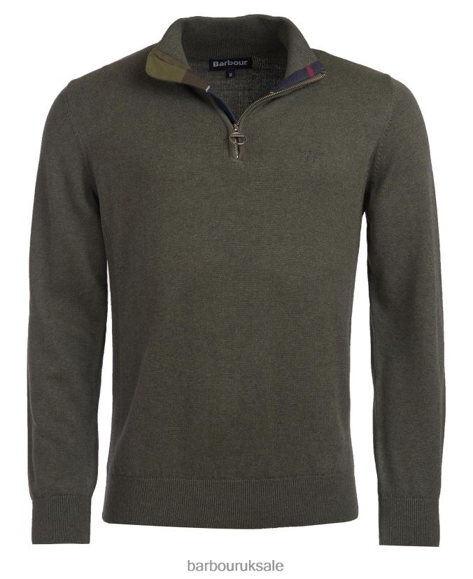 Cotton Half Zip Sweater Barbour Men R08LB61073 Clothing Olive Marl