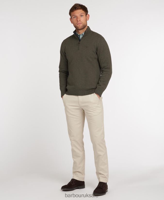 Cotton Half Zip Sweater Barbour Men R08LB61073 Clothing Olive Marl