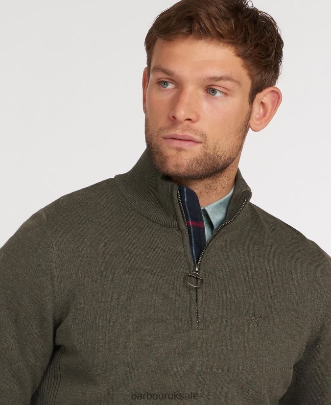 Cotton Half Zip Sweater Barbour Men R08LB61073 Clothing Olive Marl