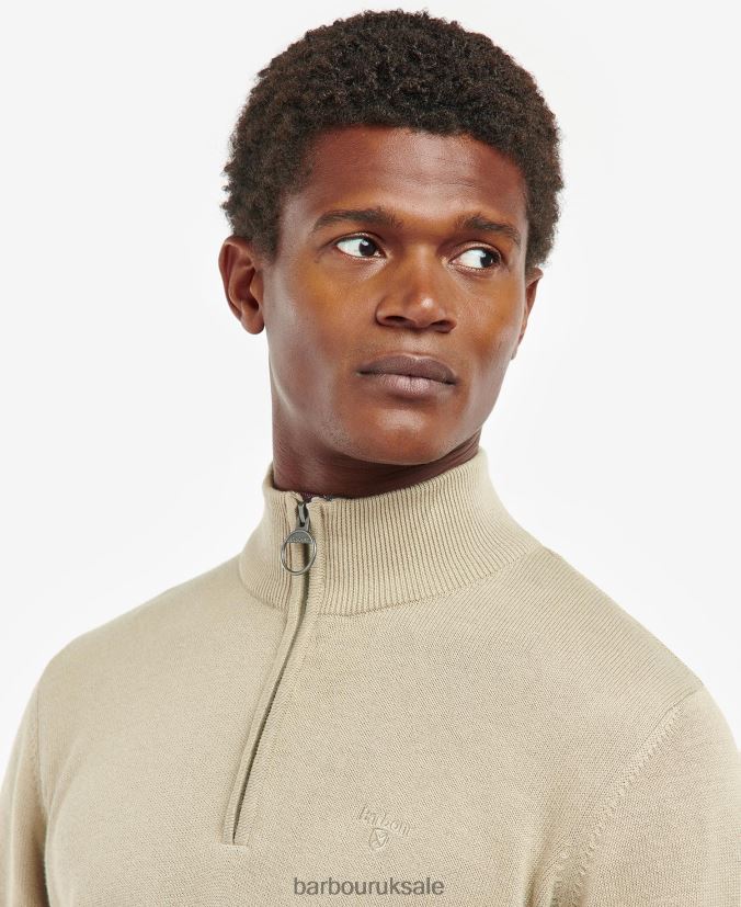 Cotton Half Zip Sweater Barbour Men R08LB61078 Clothing Grey Marl