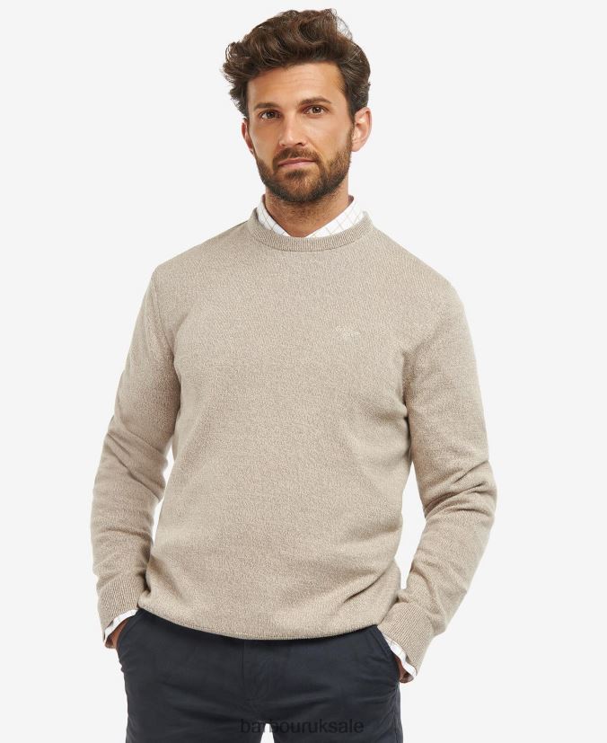 Firle Knitted Crew Neck Jumper Barbour Men R08LB61110 Clothing Olive Marl