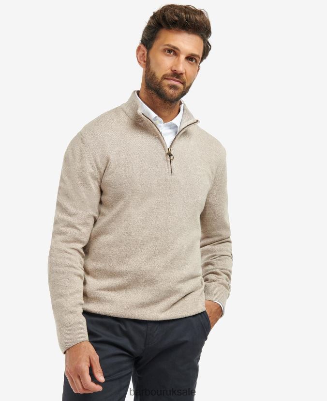 Firle Knitted Half Zip Jumper Barbour Men R08LB61077 Clothing Olive Marl