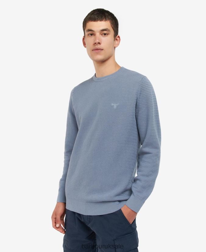 Fleming Knitted Crew Neck Jumper Barbour Men R08LB61093 Clothing Washed Blue