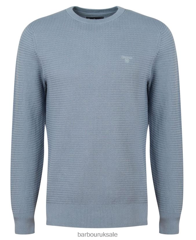 Fleming Knitted Crew Neck Jumper Barbour Men R08LB61093 Clothing Washed Blue