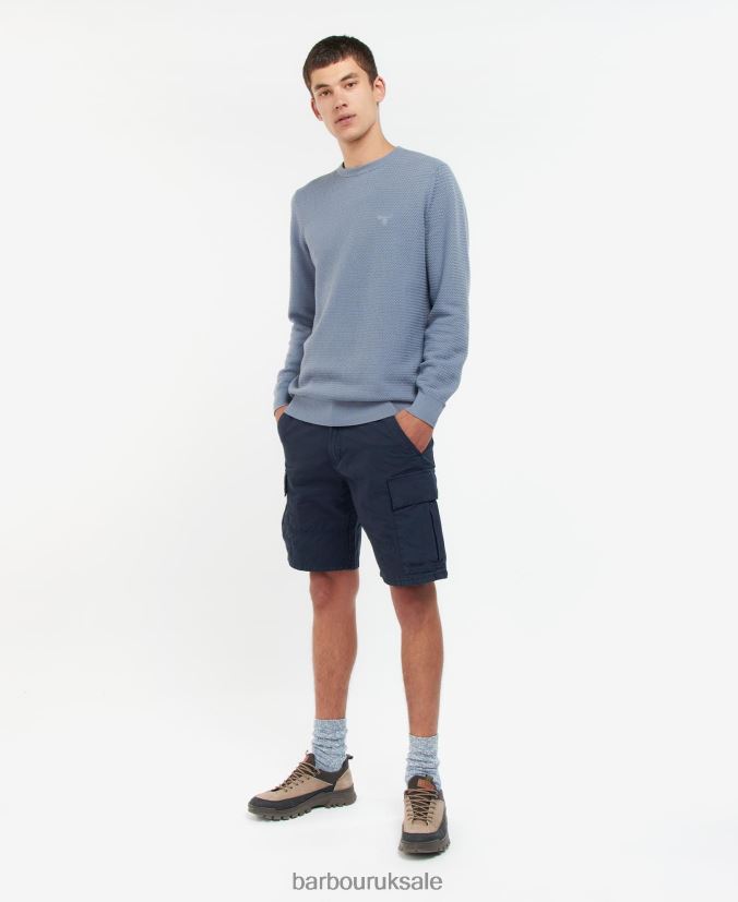 Fleming Knitted Crew Neck Jumper Barbour Men R08LB61093 Clothing Washed Blue