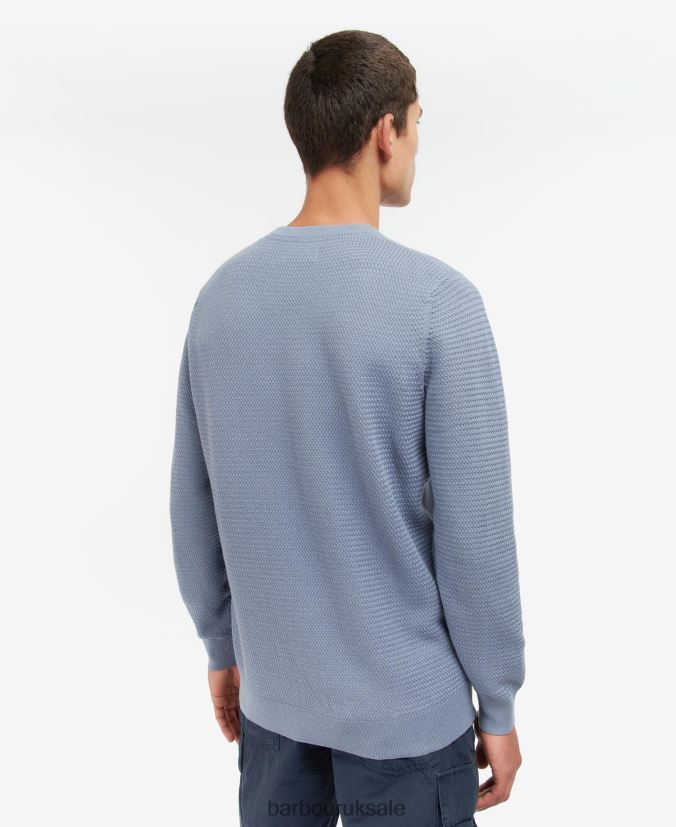 Fleming Knitted Crew Neck Jumper Barbour Men R08LB61093 Clothing Washed Blue