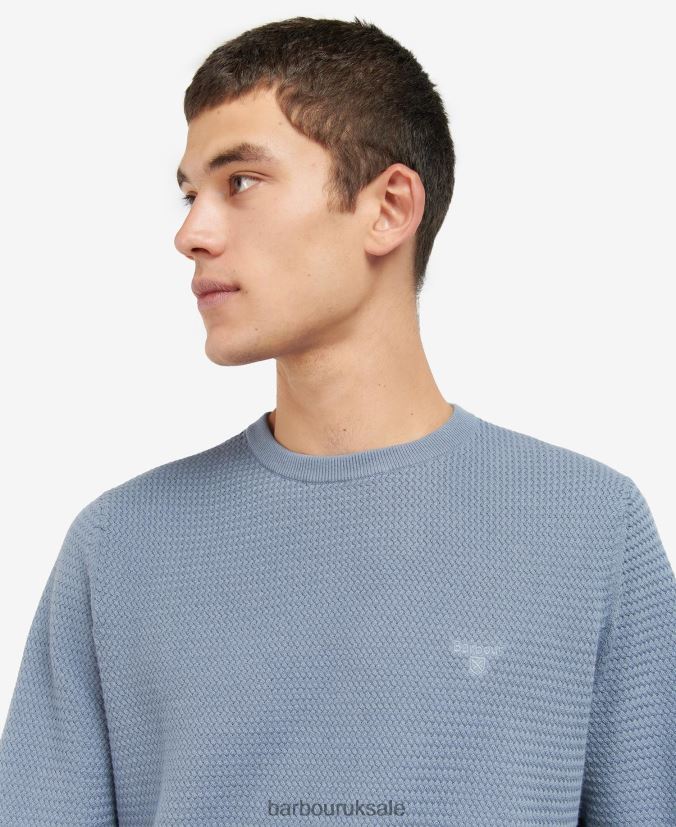 Fleming Knitted Crew Neck Jumper Barbour Men R08LB61093 Clothing Washed Blue