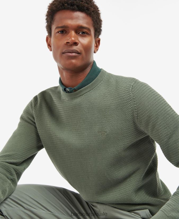 Fleming Knitted Crew Neck Jumper Barbour Men R08LB61128 Clothing Washed Blue