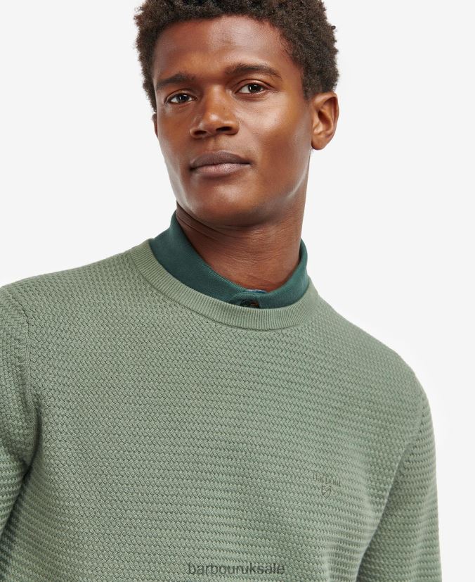 Fleming Knitted Crew Neck Jumper Barbour Men R08LB61128 Clothing Washed Blue
