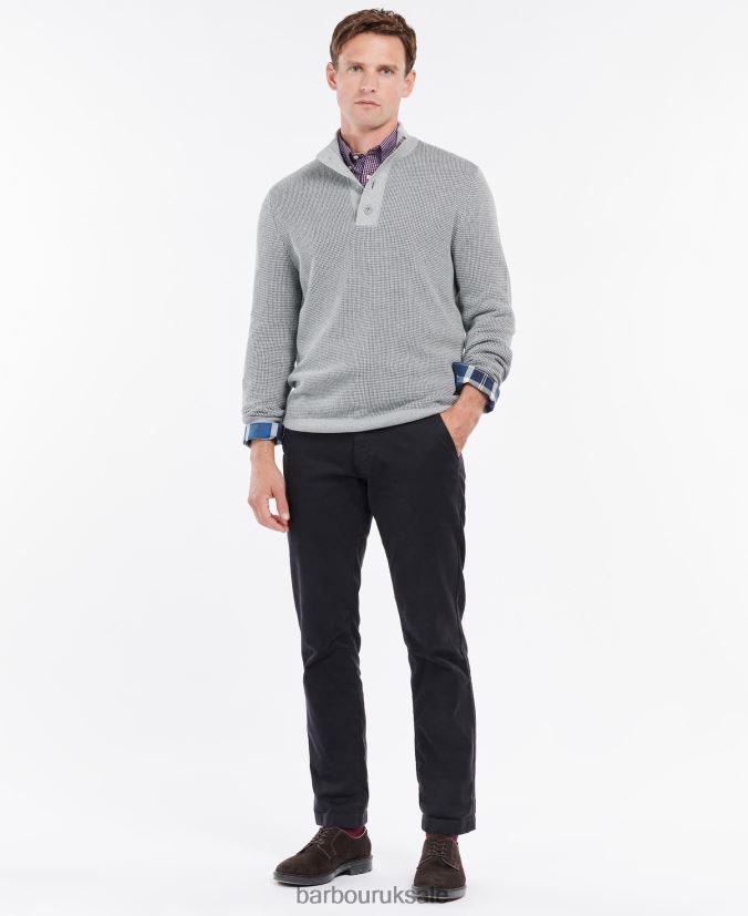 Malcolm Half Button Jumper Barbour Men R08LB61108 Clothing Grey Marl