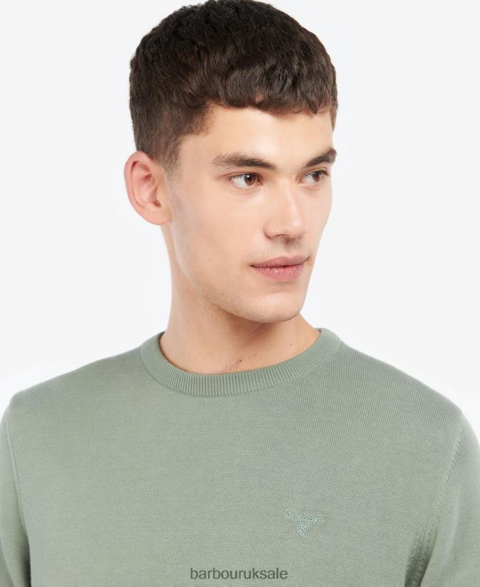 Pima Cotton Crew Neck Sweater Barbour Men R08LB61102 Clothing Agave Green