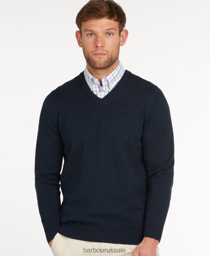 Pima Cotton V-Neck Sweater Barbour Men R08LB61087 Clothing CobaLight Marl