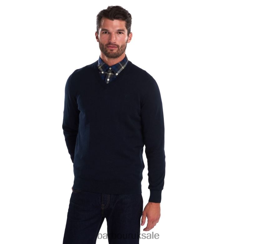 Pima Cotton V-Neck Sweater Barbour Men R08LB61087 Clothing CobaLight Marl