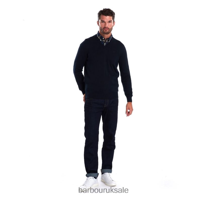 Pima Cotton V-Neck Sweater Barbour Men R08LB61087 Clothing CobaLight Marl