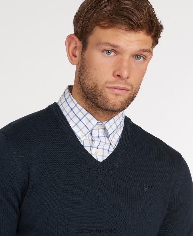 Pima Cotton V-Neck Sweater Barbour Men R08LB61087 Clothing CobaLight Marl