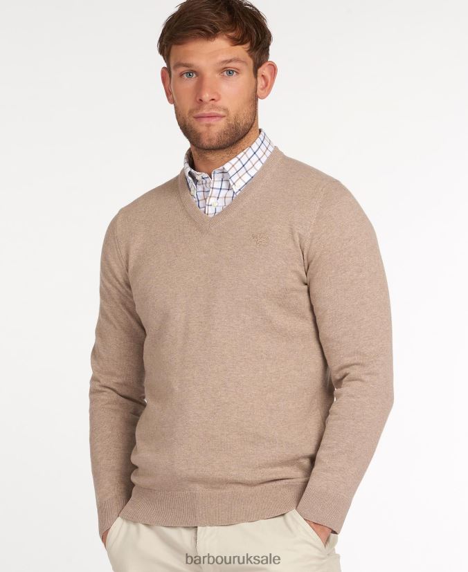 Pima Cotton V-Neck Sweater Barbour Men R08LB61091 Clothing CobaLight Marl
