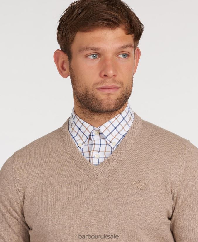Pima Cotton V-Neck Sweater Barbour Men R08LB61091 Clothing CobaLight Marl