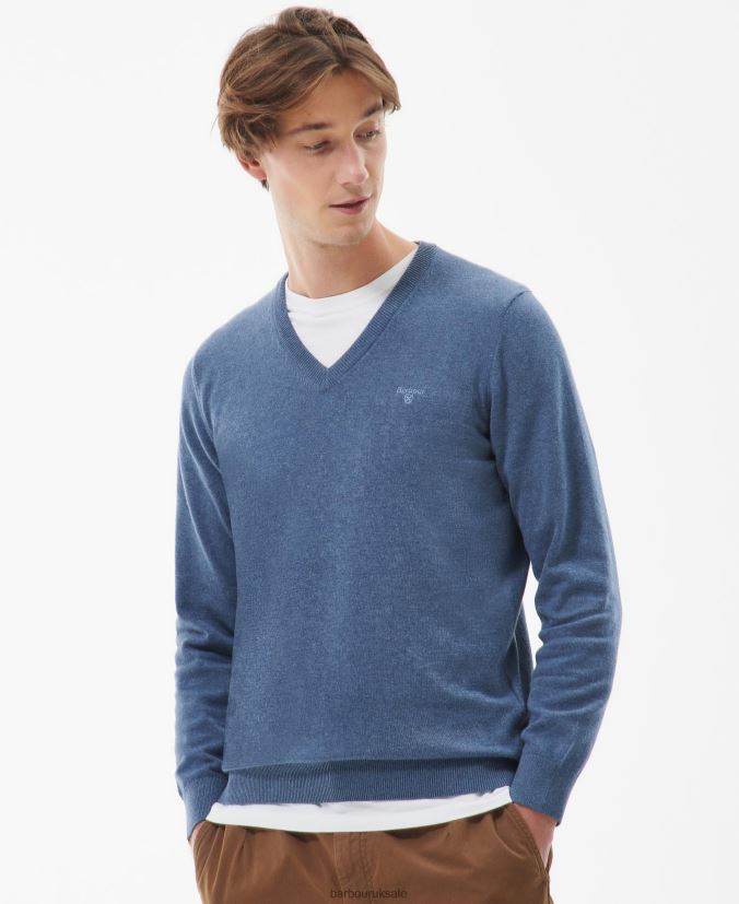 Pima Cotton V-Neck Sweater Barbour Men R08LB61097 Clothing CobaLight Marl