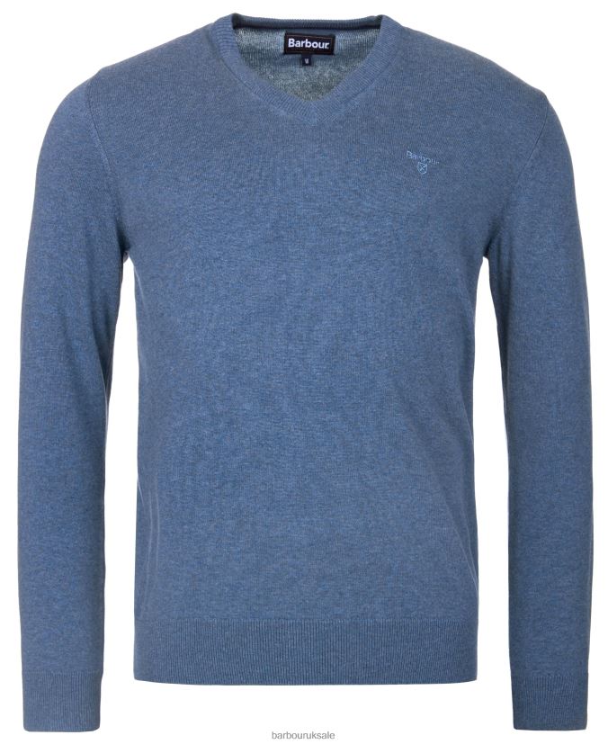 Pima Cotton V-Neck Sweater Barbour Men R08LB61097 Clothing CobaLight Marl