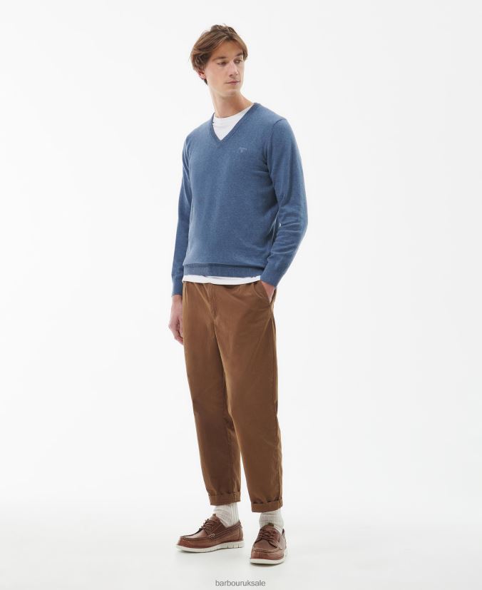 Pima Cotton V-Neck Sweater Barbour Men R08LB61097 Clothing CobaLight Marl