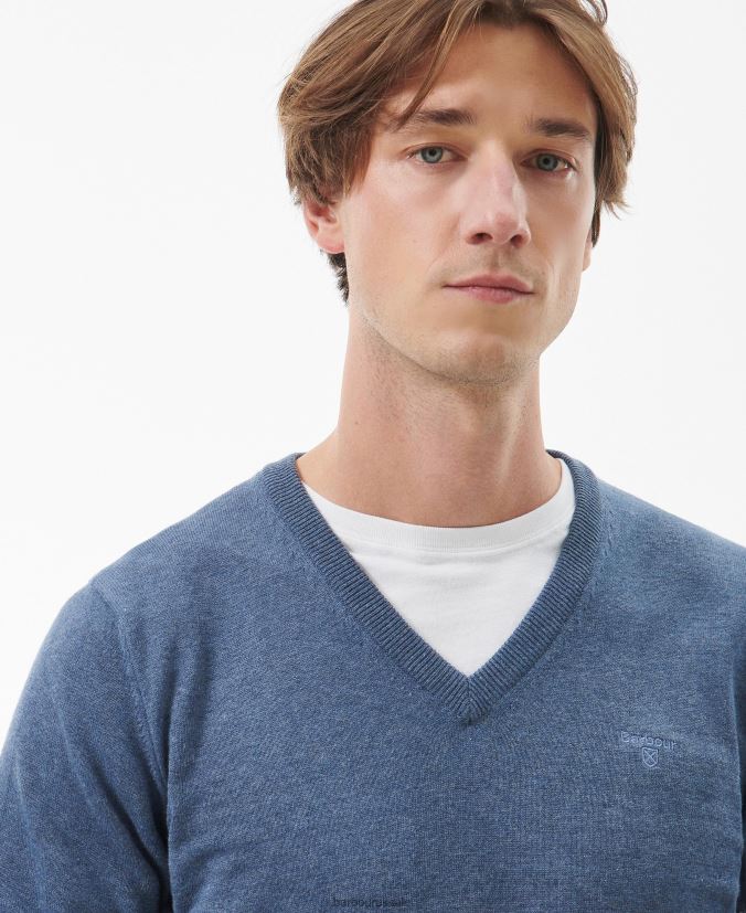 Pima Cotton V-Neck Sweater Barbour Men R08LB61097 Clothing CobaLight Marl