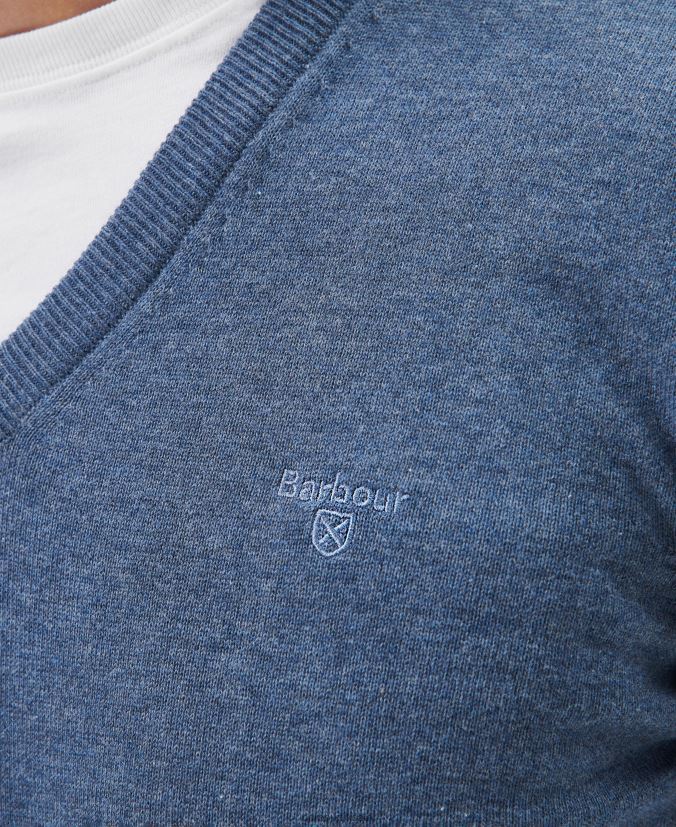 Pima Cotton V-Neck Sweater Barbour Men R08LB61097 Clothing CobaLight Marl
