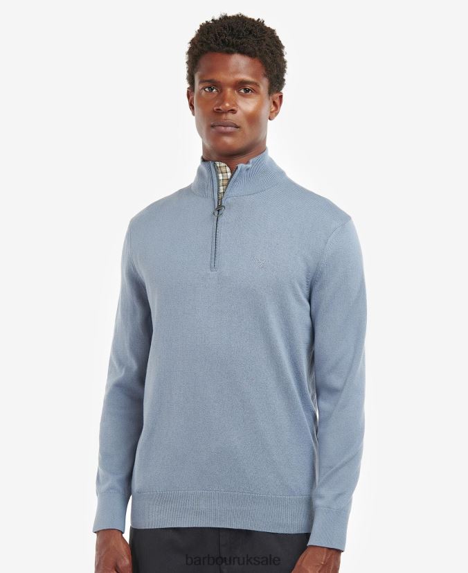 Taines Half-Zip Knitted Sweatshirt Barbour Men R08LB61113 Clothing Washed Blue