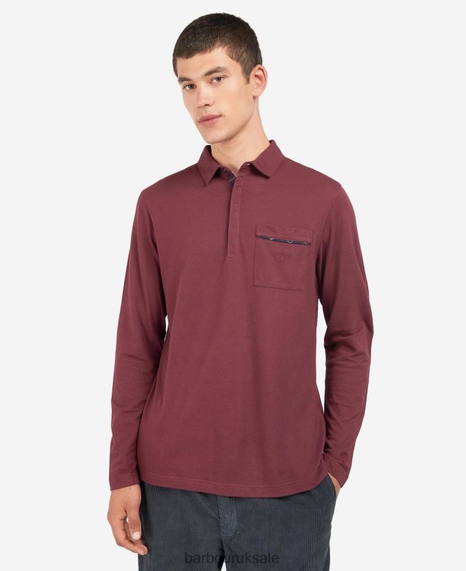 Adie Long Sleeve Polo Shirt Barbour Men R08LB6688 Clothing Dk Bordeaux