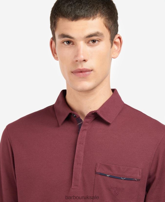 Adie Long Sleeve Polo Shirt Barbour Men R08LB6688 Clothing Dk Bordeaux