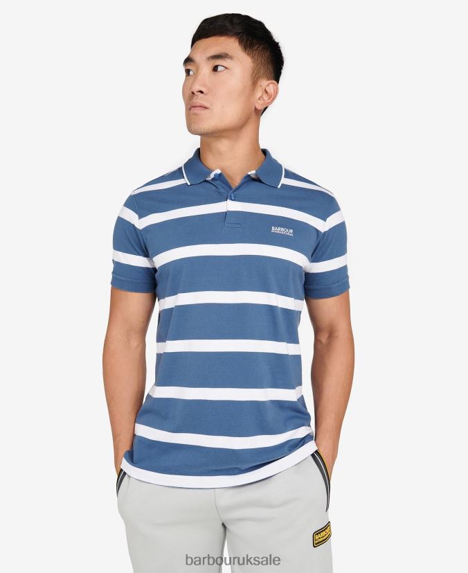 Cobain Striped Polo Shirt Barbour Men R08LB6677 Clothing Blue Horizon/White