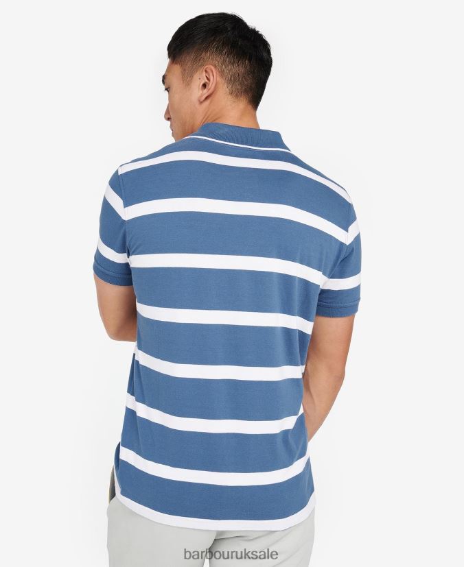 Cobain Striped Polo Shirt Barbour Men R08LB6677 Clothing Blue Horizon/White
