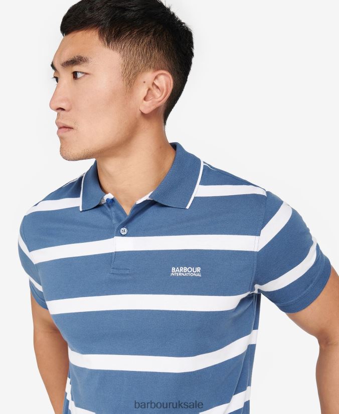 Cobain Striped Polo Shirt Barbour Men R08LB6677 Clothing Blue Horizon/White