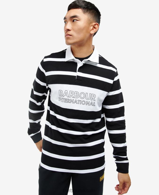 Solar Long Sleeve Stripe Polo Shirt Barbour Men R08LB6739 Clothing Black
