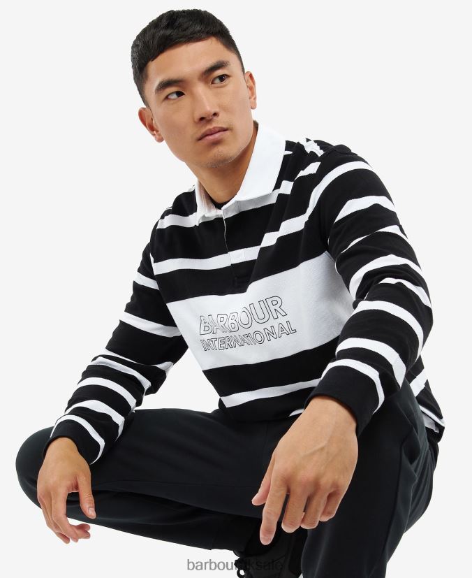 Solar Long Sleeve Stripe Polo Shirt Barbour Men R08LB6739 Clothing Black