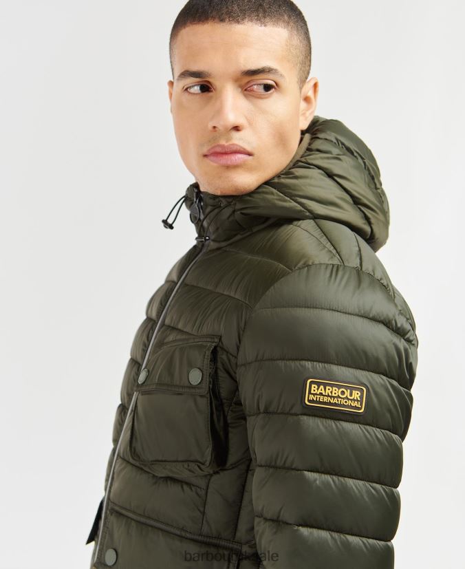 Racer Ouston Hooded Quilted Jacket Barbour Men R08LB6115 Clothing Sage