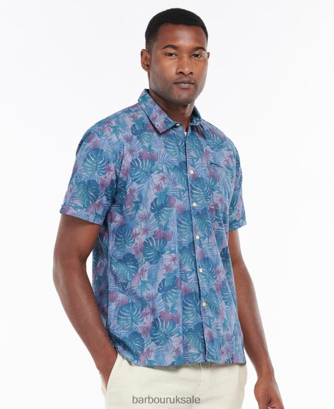 Dunford Short Sleeve Summer Shirt Barbour Men R08LB6330 Clothing Chambray Blue