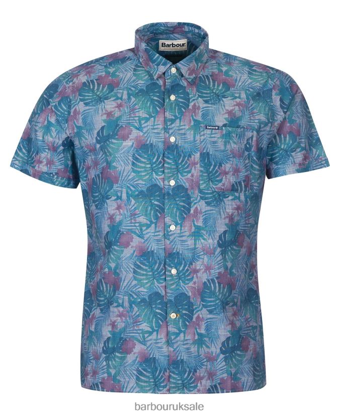 Dunford Short Sleeve Summer Shirt Barbour Men R08LB6330 Clothing Chambray Blue