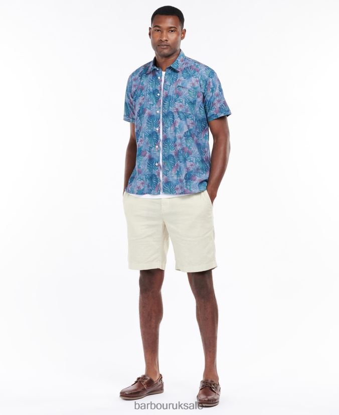 Dunford Short Sleeve Summer Shirt Barbour Men R08LB6330 Clothing Chambray Blue