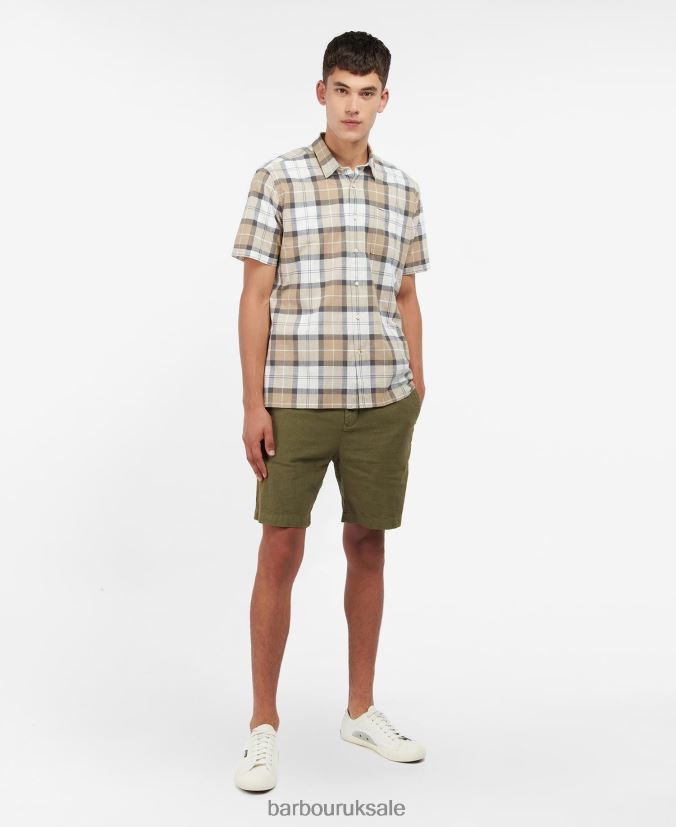Gordon Short Sleeve Tailored Shirt Barbour Men R08LB6442 Clothing Amble Sand Tartan