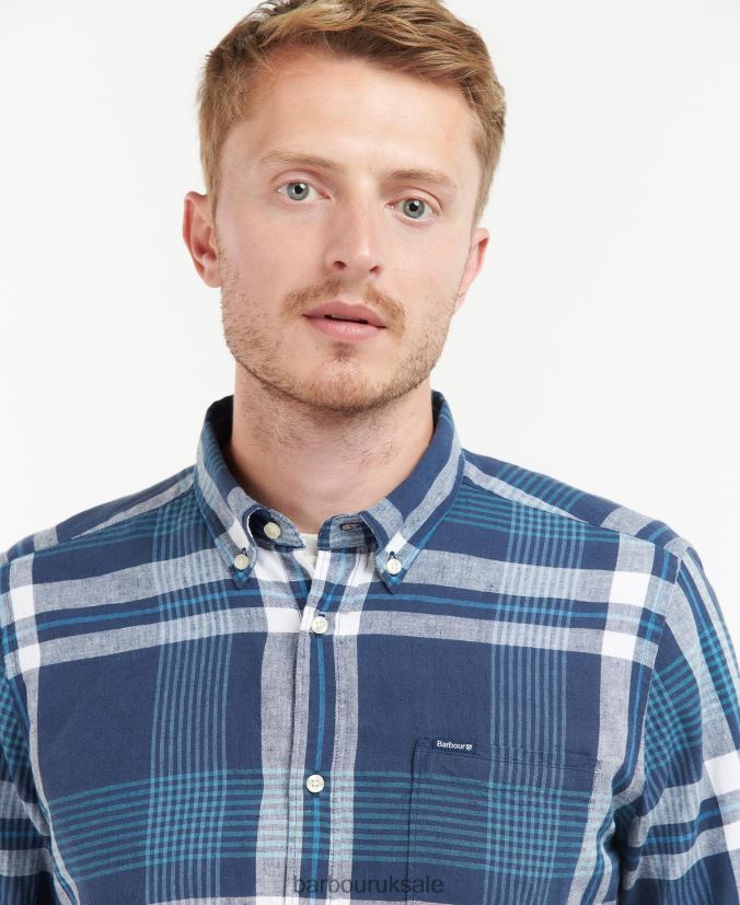 Hudson Tailored Shirt Barbour Men R08LB6491 Clothing Classic Navy