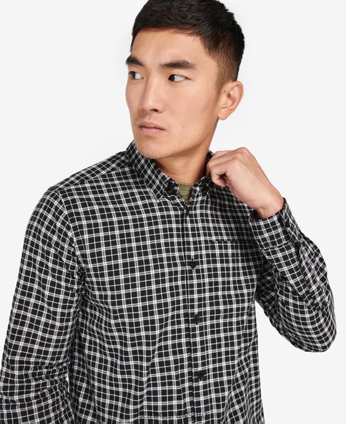 McCloud Checked Shirt Barbour Men R08LB6451 Clothing Black/Whisper White